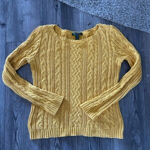 Ralph Lauren Mustard Cable-Knit Scoop Neck Sweater